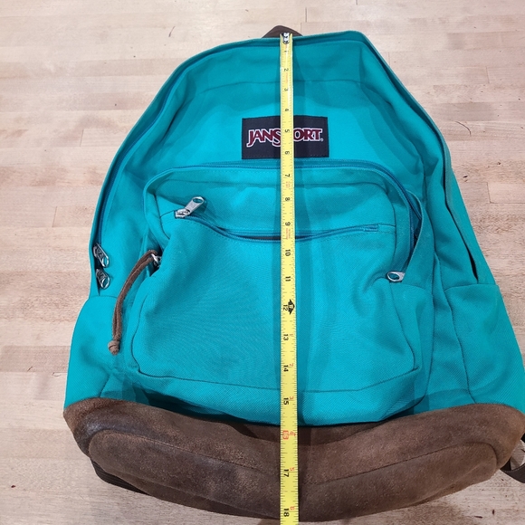 Old School JanSport Teal and Brown Leather Backpack - Picture 13 of 16